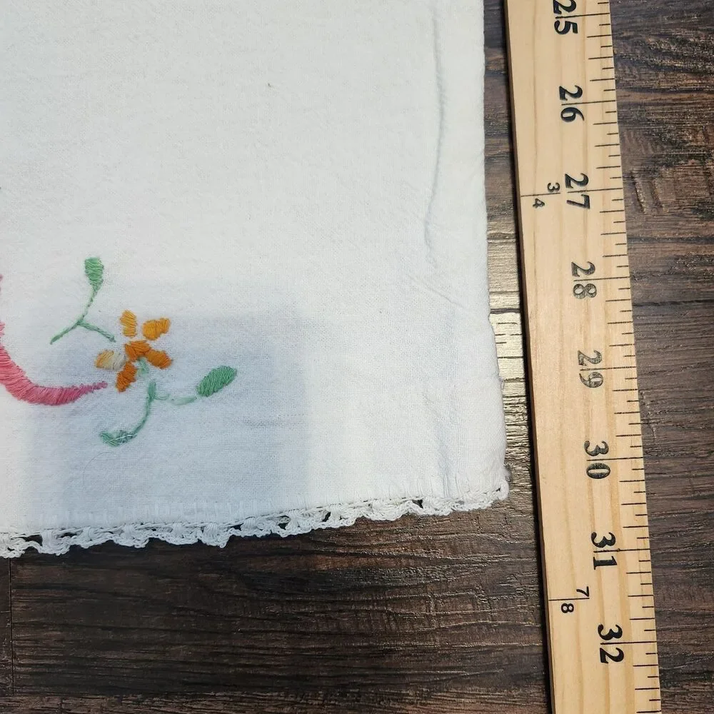 Vintage Pair Hand Embroidered Floral Crocheted Edges Pillowcases Cottagecore